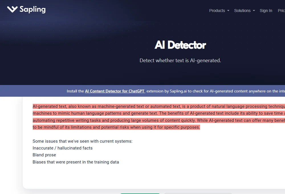Sapling AI Content Detector 截图