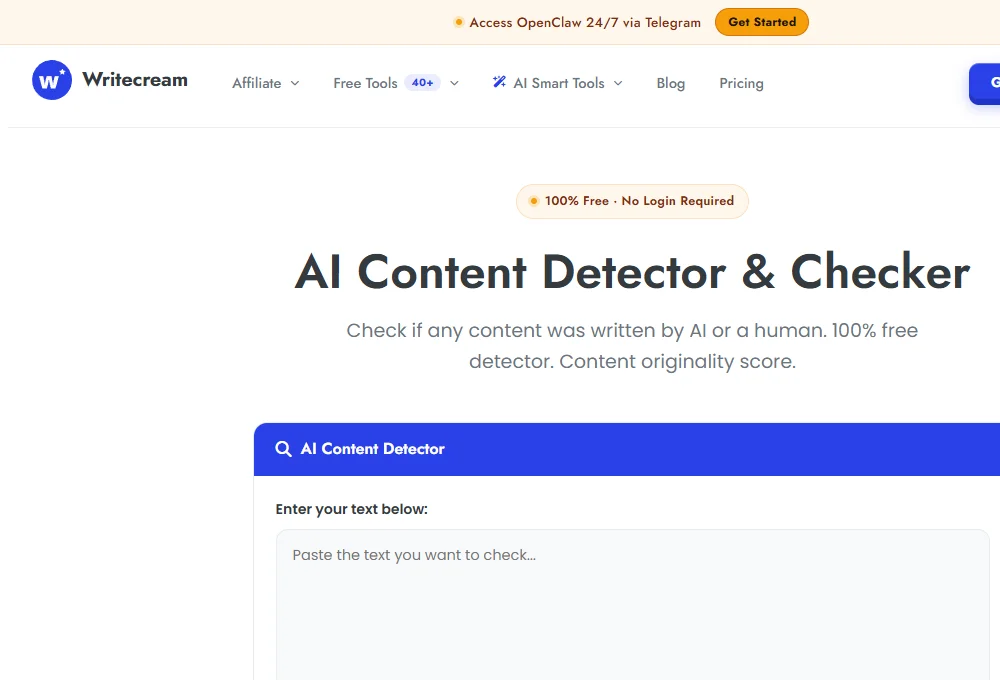 Writecream AI Content Detector 截图